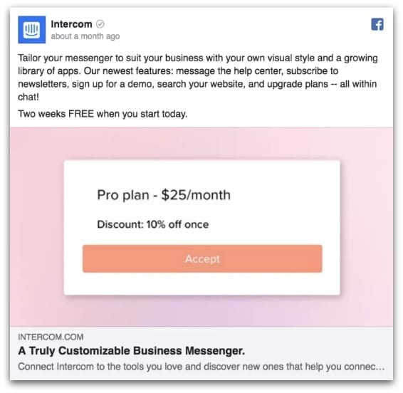 Intercom Facebook ad