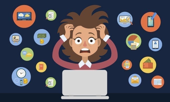 a graphic of an overwhelmed digital marketer