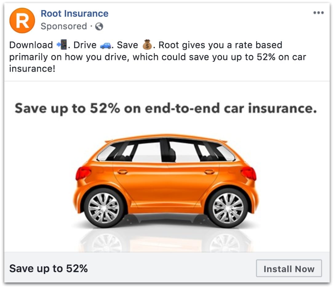 Root Insurance Facebook ad