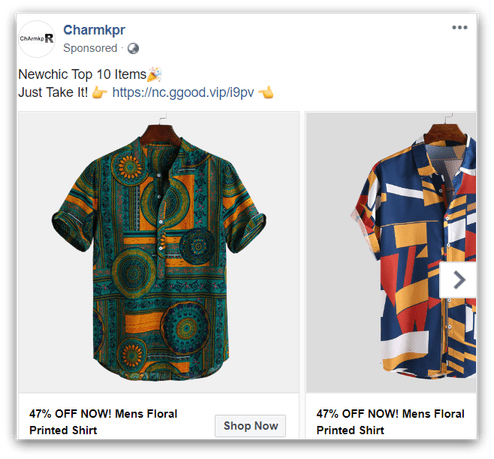 Facebook carousel ad example